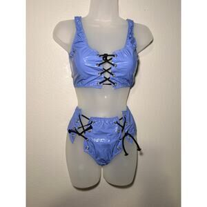 Widow Faux Latex Lace-Up 2-Piece Set - Black, Size M